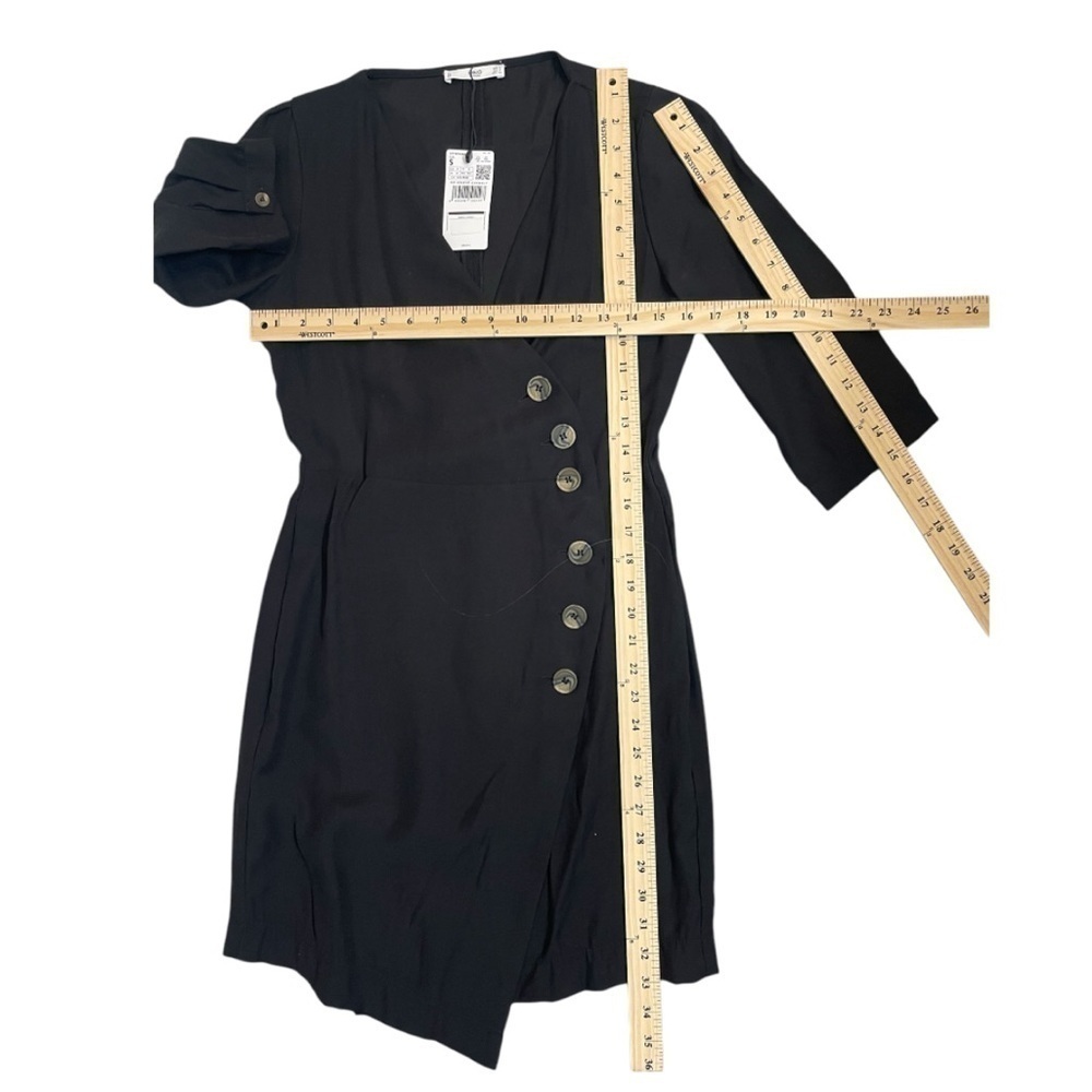 MNG Casual by Mango NWT Black Button-Front Wrap Dress - Size Women’s Small - Picture 6 of 9